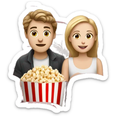 white boy and white girl in cinema with popcorn sticker