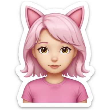 girl with wavy white hair and cat ears wearing pink tshirt sticker
