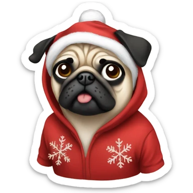 Pug christmas anime wearing hoodie sticker