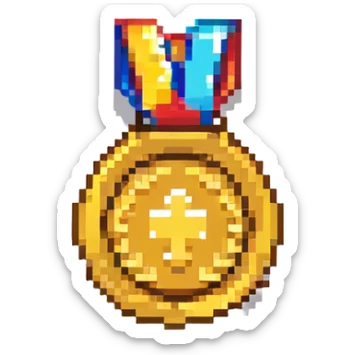 A gold medal with a laptop icon for hackathon winner sticker