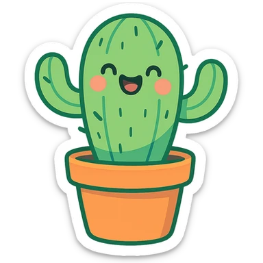 happy cactus in a pot sticker