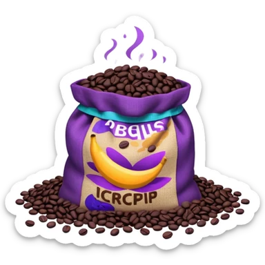Bag of purple coffee beans on the floor sticker
