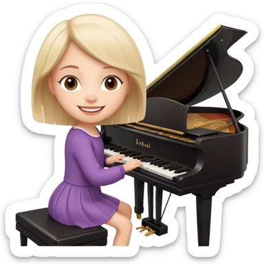 A cute girl in funny animated style , cartoon is playing the piano. sticker