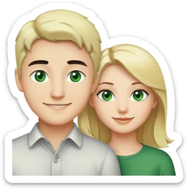 Smiling couple of blonde girl with green eyes and boy with fair skin and black hair and green eyes  sticker