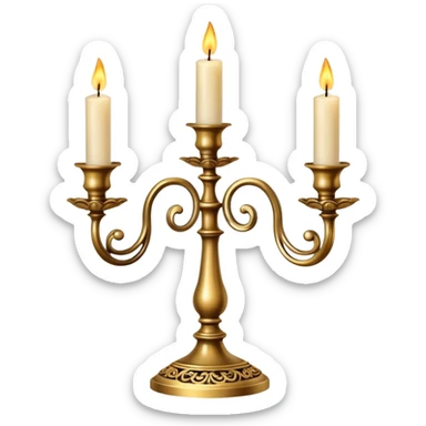 decorative candle holder with three lit candles, candelabra sticker