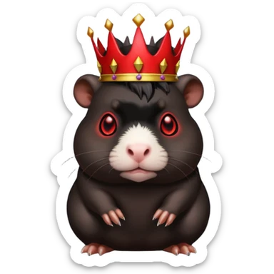 full body black guinea pig, glowing red eyes, sinister look, demon crown sticker