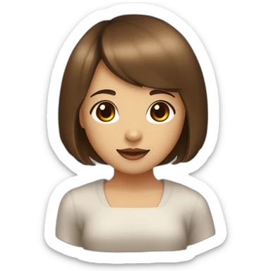 brunnete girl with bob haircut and dark eyes with shiba inu sticker