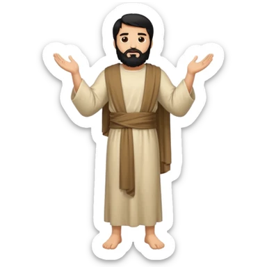 fullbody, head-to-toe, Jesus's apostle Thomas, black hair and black beard, arms down, normal emoji style, facing left sticker