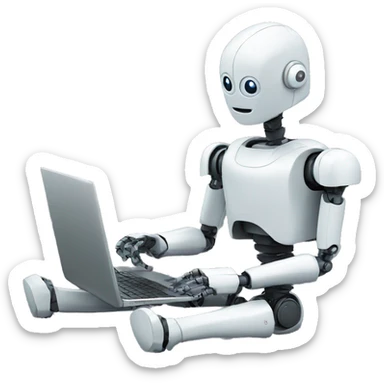 A robot sitting and typing on laptop sticker