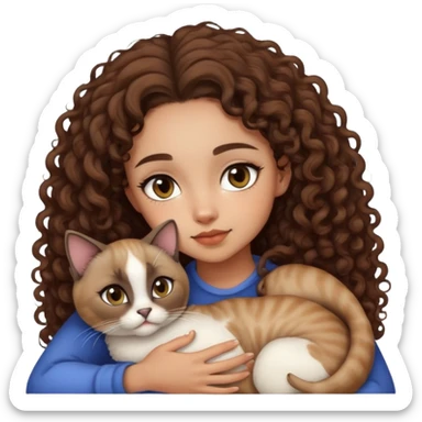 lightskin curly hair dark eyes girl snuggling with siamese cat sticker