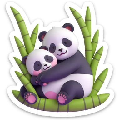 adorable sleeping baby panda hugging bamboo sticker