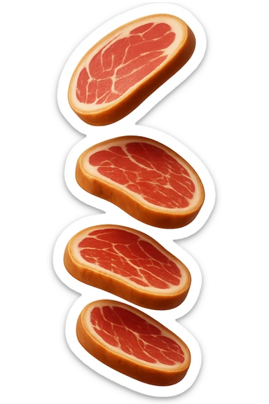 emoji stile iphone in 3d di fette di carne che cadono verticalmente dall'alto, iperrealistico 4k sticker