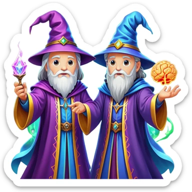 wizard and brain in a magical spell duel sticker