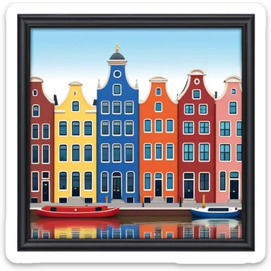 Cinematic Realistic Amsterdam Canal Houses Landmark Emoji, featuring narrow, gabled facades in vibrant colors. sticker