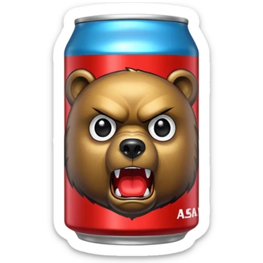 an energy drink with a face of dangerous bear on it and ASAN written on it sticker