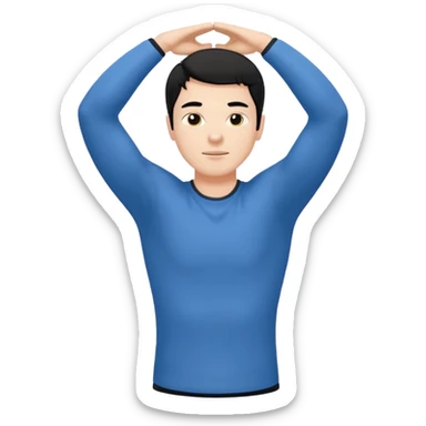 Hombre blanco pelinegro haciendo ejercicio de estiramiento, calentamiento sticker