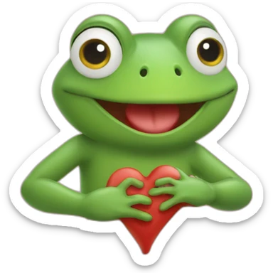 Grenouille avec un pull rouge qui tient un coeur dans ses mains sticker