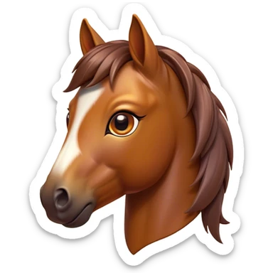 Cinematic Cute Bay Horse Portrait Emoji, Head tilted playfully and inquisitively, showcasing a glossy bay fur with a vibrant sheen and expressive amber eyes filled with curiosity, Simplified yet irresistibly adorable features, highly detailed, glowing with a warm, friendly glow, high shine, affectionate and spirited, stylized with a touch of whimsy, bright and endearing, soft glowing outline, capturing the essence of a mischievous yet loving horse, so playful it feels like it could prance out of the screen and into your arms! sticker