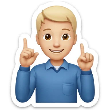 emoji of a happy cartoon person pointing downward toward the ground with both hands, standing upright, smiling warmly, both index fingers extended and pointing down clearly, simple light background, expressive and playful Apple emoji design showing the meaning “here / down here sticker