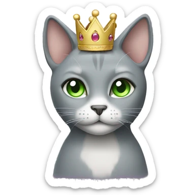 Grey Cat with green eyes and princess crown  sticker