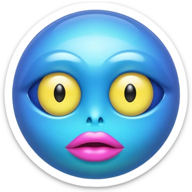 A translucent blue half-sphere with pink lips and two yellow eyes and 8 toea around the bottom sticker