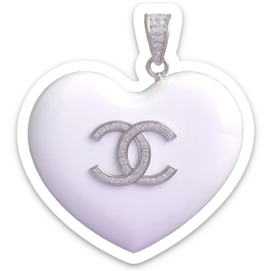 Change the glossy black heart to glossy white, keep the diamond accent and silver Chanel logo, elegant, white and silver color scheme, 3D emoji style, keep the background transparent. sticker