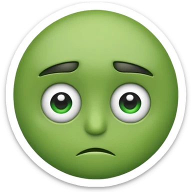 Can you make a green emoji. the eyes looking to the left and has a frown sticker