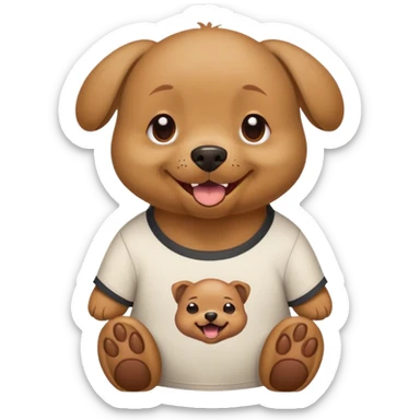Small brown dog with short hair wearing a shirt that says “bear”, laughing tears  sticker