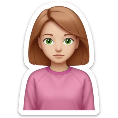  Una donna con una felpa semplice rosa, senza cappuccio. i capelli sono lunghi fino alle spalle marroni chiaro,gli occhi sono verdi  sticker