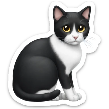 Small tuxedo short-haired cat with white fur ending at her neck sticker