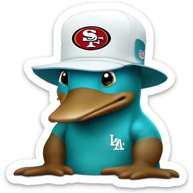 platypus in white 49ers hat with water sticker