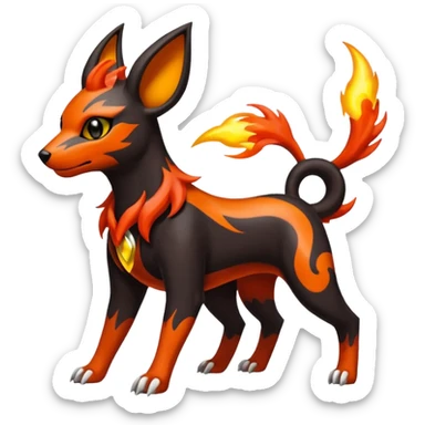 Fiery solarpunky elemental colorful hot will-o-wispy Houndoom-Torracat-Genesect-Pokémon-Fakémon-hybrid-creature sticker