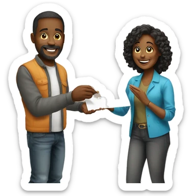 client giving house plan to an artist sticker