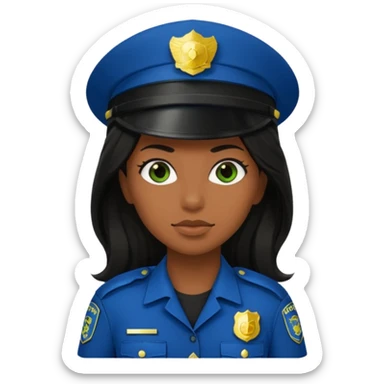 Female POLICE IN green, long black hair, brown skin sticker