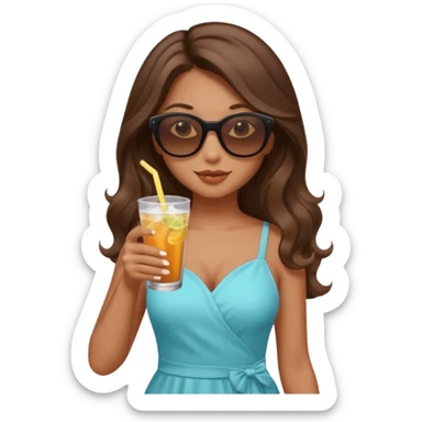 chill girl long curling hair in drink holders with sunglasses dikkine dress sticker