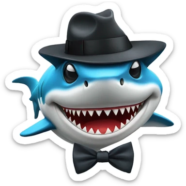 cool shark with a hat and shades with a bow tie on chest sticker