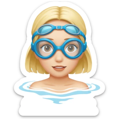 Girl with swim goggles on face sticker