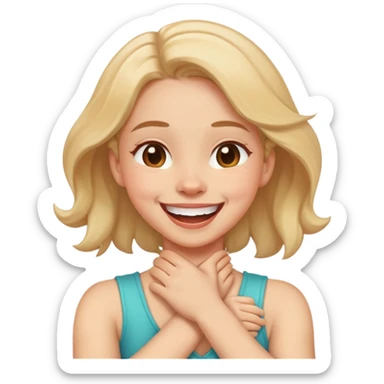 girl with arms crossing neck laughing sticker
