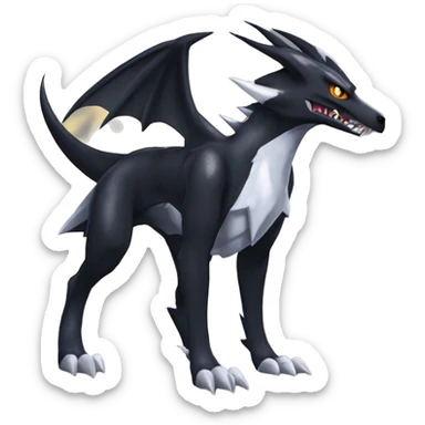 Black, Cool, Edgy, Nargacuga-Garchomp-Houndoom-Sergal Fakémon-Digimon with striking pointy  markings,  full body sticker