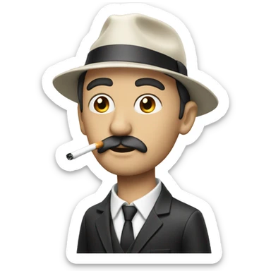 Thin white man with sharp chin and black fringe smoking a cigarette sticker