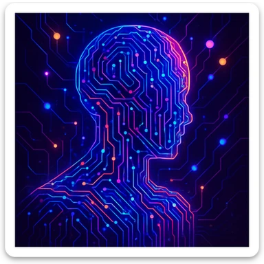 an AI agent, abstract, circuit patterns, vibrant colors sticker