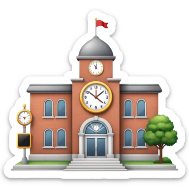 School building with clock on front and flagpole sticker