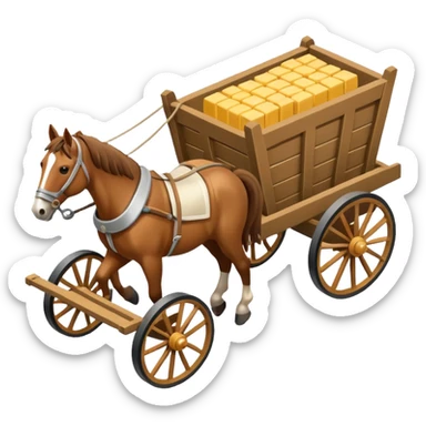 horses pulling a cart, isometric view sticker