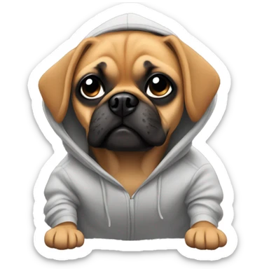 Puggle wearing a hoodie sticker