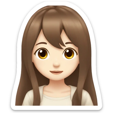 kawaii long brown hair anime girl  sticker