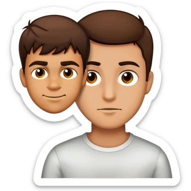 Make the emoji of the guy look as close as possible to the guy in the photos. Match the hair shape and color, eyebrow shape, eyes, nose, lips, skin tone, and facial expression. Keep the emoji style and composition unchanged. sticker