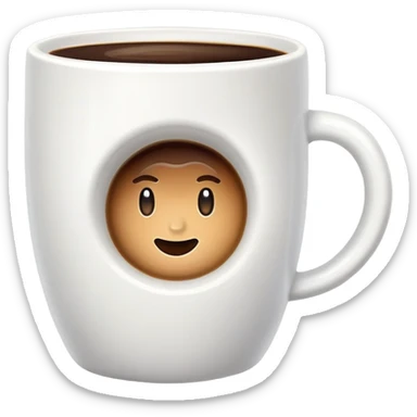 complete white colored mug without eyes and mouth, with coffee inside  sticker