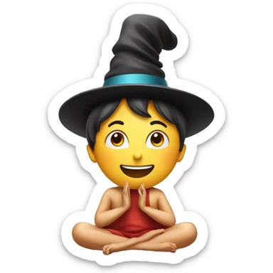 A happy kid meditating with a magician hat sticker