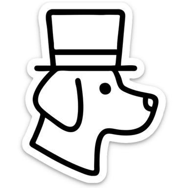 icon of a dog in a tophat, simple black outline sticker