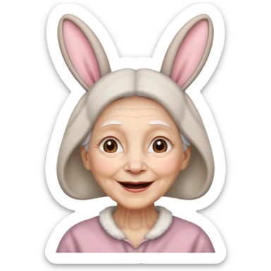 old woman with bunny ears sticker